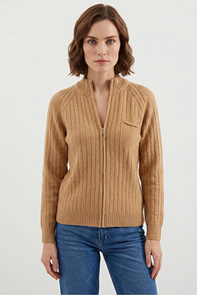 Generic Brand Women's Zippered Knitwear Biscuit Cardigan