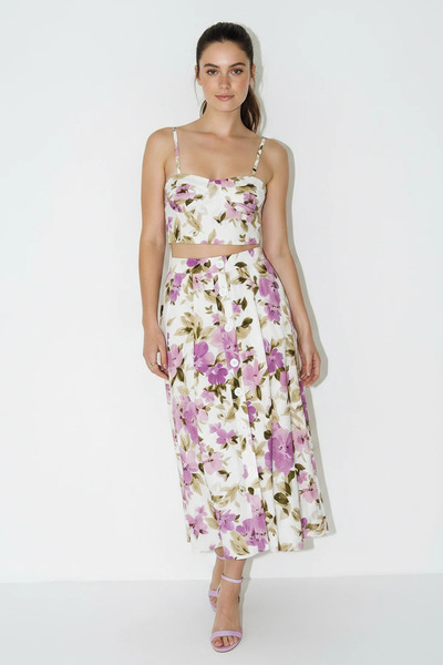 Generic Brand Women's Floral Patterned Crop Blouse Button Detailed Midi Ecru ...