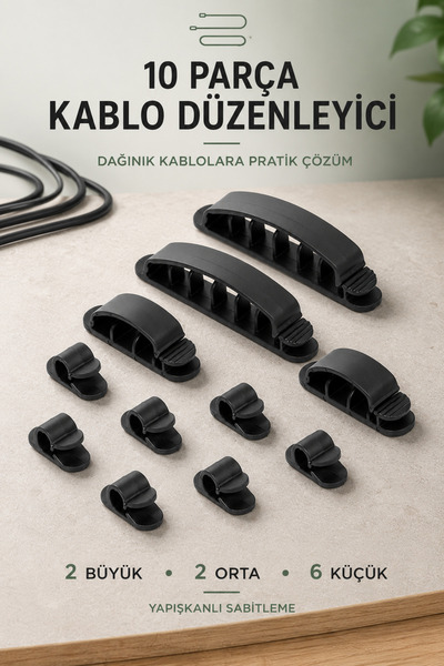 Ecuy 10 Parça Yapışkanlı Kablo Toplayıcı Düzenleyici Klips Masa TV Bilgisayar...