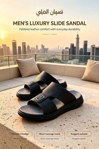 NajdEva Shop Stylish Men's Leather Slippers - Saudi Made - Ultra Lightweight ...