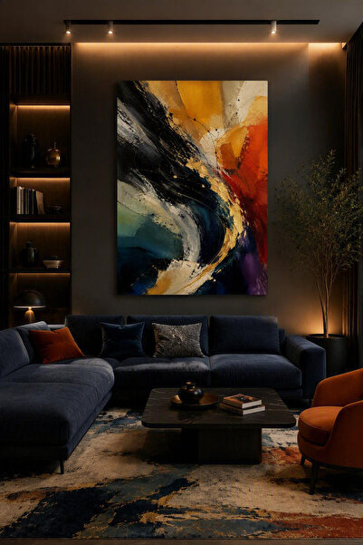 Mushen Studio Pictură decorativă de perete cu detalii portocalii, albastre și...