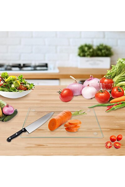 MODERN Tempered Glass Cutting Board, 12x8" Cutting Board for Kitchen Counter, Small Size Clear Glass, with Non-Slip Feet, Scratch Resistant, Heat Resistant