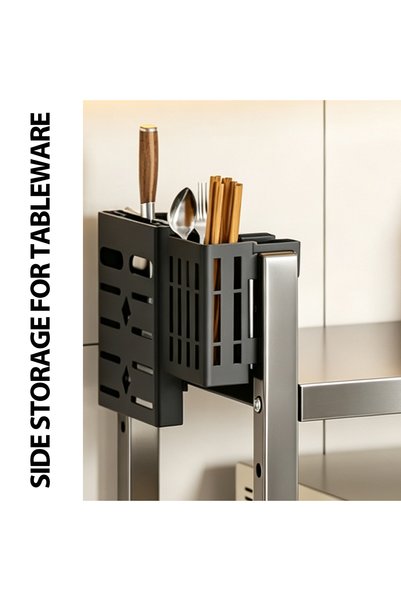Vitakit Microwave Rack, Kitchen Storage Rack, Carbon Steel Multifunctional Countertop Organizer with Knife Holder and Hooks, Suitable for Small Kitchen Utensils on the Countertop