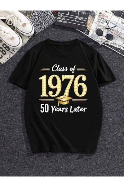 21JNRY تي شيرت برسومات ريترو للجنسين بتصميم "Class Of 1976 50th Reunion"، قمي...