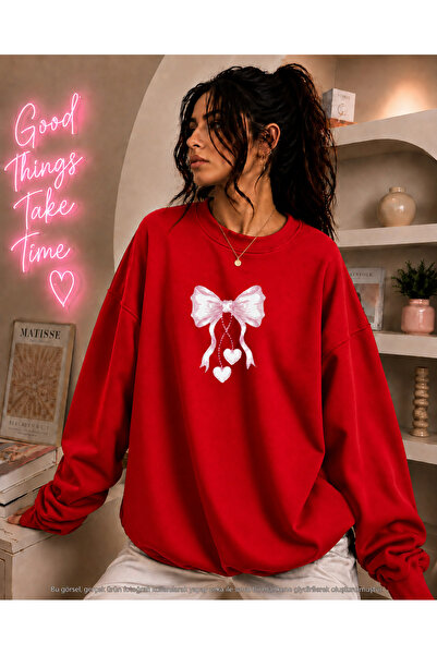 caddekombin Women's Heart Pink Ribbon Printed Round Neck Long Sleeve Sweatshirt
