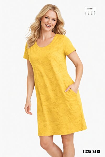 Duss 1225 Short Sleeve Branch Patterned Cotton Dress