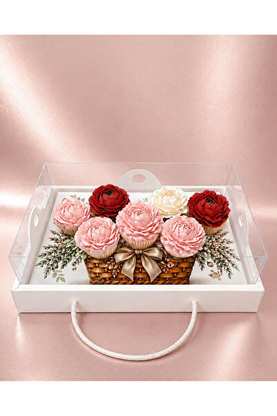 EgeConcept CUP CAKE ÇİÇEK SEPETİ 7 Lİ CUPCAKE KUTUSU 35x26x11