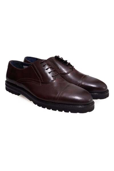 FRANCO CALVANI Brown Lace-Up Genuine Leather Men's Shoes