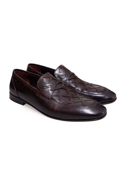 FRANCO CALVANI Brown Laceless Genuine Leather Men's Shoes