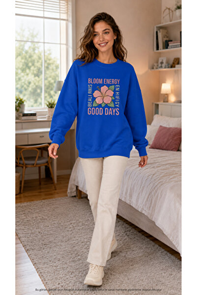 caddekombin Women's Bloom Energy Floral Printed Round Crew Neck Long Sleeve S...