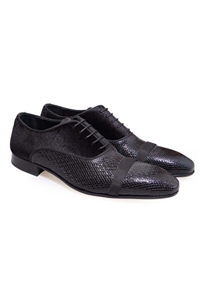 FRANCO CALVANI Black Color Lace-Up Genuine Leather Leather Sole Men's Shoes