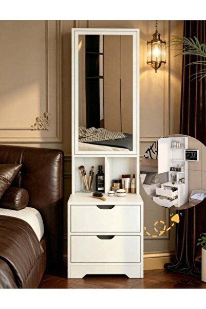 CityRiya -Long Tall Bedside Mirror Cabinet with Hidden Jewelry Storage, White...