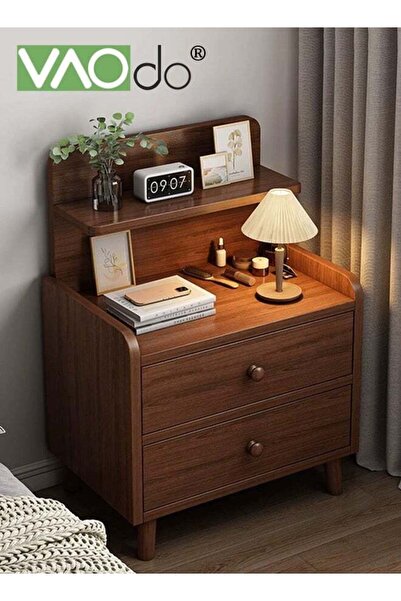 VAODO Nightstand with 2 Drawers, Modern Bedside Table with Open Wood Shelf, M...