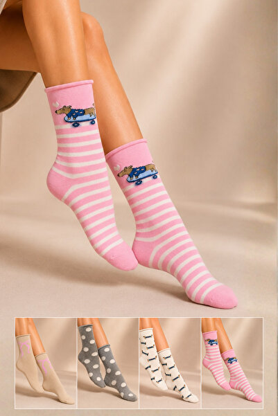 KARDEŞLER ÇORAP Women's Cotton Elasticless Socks with Patterned Design, Multi...