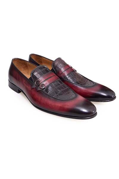FRANCO CALVANI Burgundy Color Laceless Genuine Leather Men's Shoes