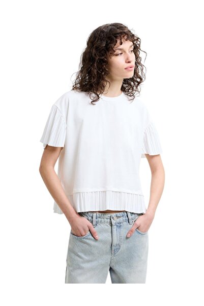 French Connection Women Rallie Plisse Trim Tee Shirt
