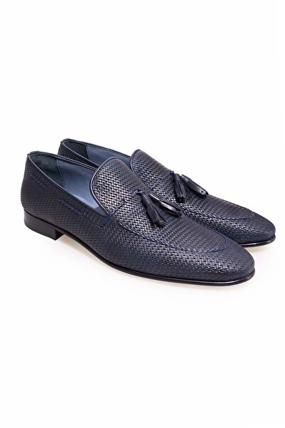 FRANCO CALVANI Dark Blue Color Laceless Genuine Leather Men's Shoes