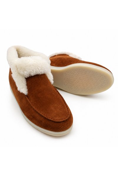 a ayak&kabım official Mila Taba Genuine Leather White Fur Lined Casual Women's Boots with Fur Detail