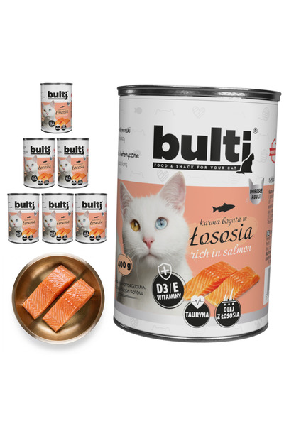 Bulti Hrană umedă completă pentru pisici, bogată în somon, conservă 6x400g