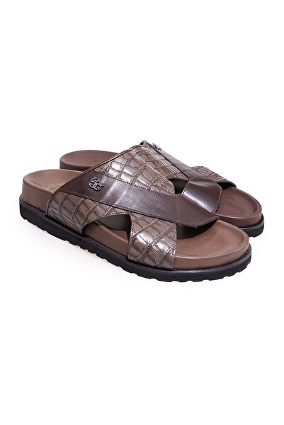 FRANCO CALVANI Brown Laceless Genuine Leather Men's Slippers