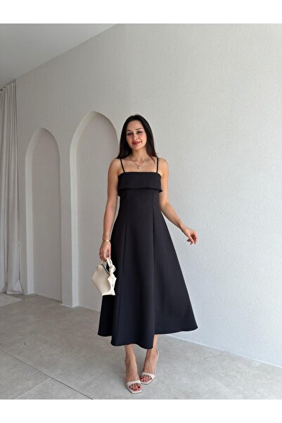Mooi Butik Fabri̇ Midi Dress 7337 - Black