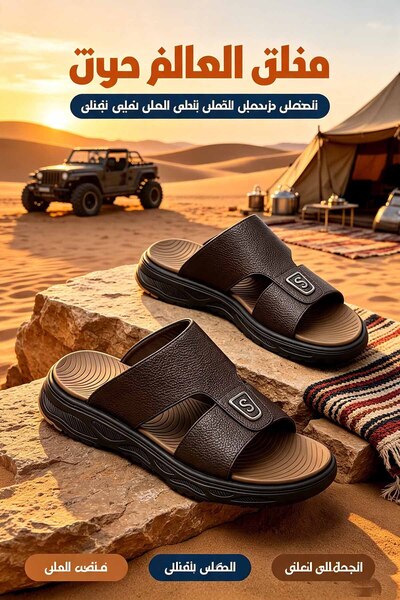 Al Masheel Store High‑Quality Men Leather Slide Slippers Made in Saudi Arabia...