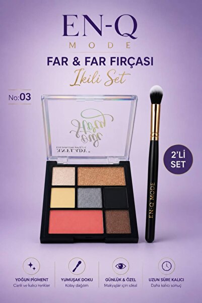 ENQ 7Li Far Paleti ve Makyaj Fırçası İkili Set | Pigmentli Mat & Işıltılı Far...