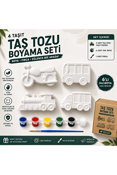 Floroon gift 4’lü Taş Tozu Boyama Seti | Araç Figürleri | 6’lı 3 ML Boya | Fı...