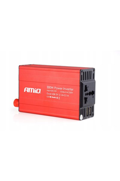 AMIO Convertor de tensiune 12 V/230 V, 300 W / 600 W, 2xUSB
