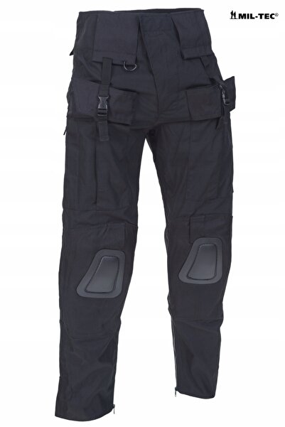 Mil-Tec Pantaloni de luptă negri Rip-Stop Cordura cu protecție pentru genunch...