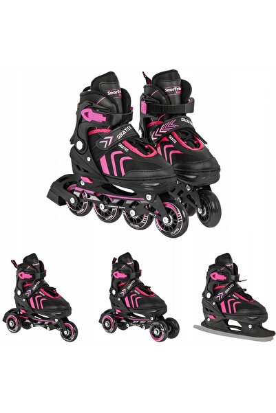 SporTrike Patine cu rotile reglabile negru roz 39-42 4 roți 72mm 85A ABEC-7