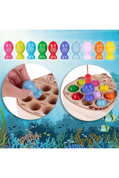 NO BRAND Joc educativ din lemn pentru copii: Prinde viermele, undiță magnetic...