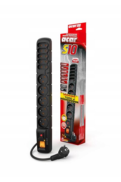 ACAR Prelungitor negru de 5m cu 10 prize (5 standard și 5 euro)