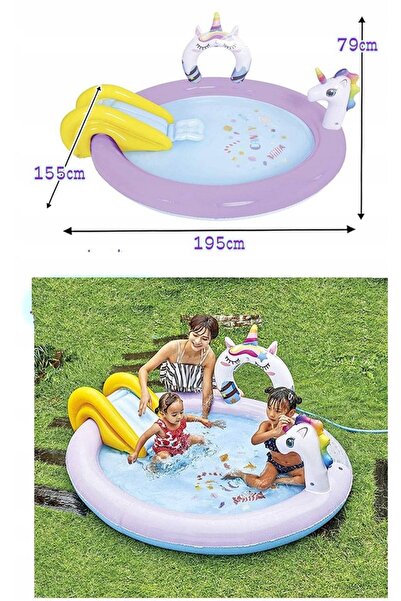 Jilong Piscină gonflabilă rotundă mov 195 x 195 cm 125 l tobogan