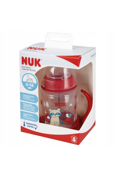 NO BRAND NUK Biberon fără capac 150ml 6m+ cu mâner și indicator de temperatură