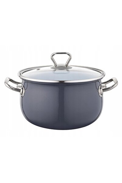NO BRAND Pleszew Bliss 22cm 4.8L Oală emailată gri închis cu capac, pentru in...
