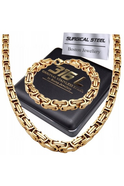 Boston Jewellery Lanț auriu cu brățară regală 8MM din oțel chirurgical premium