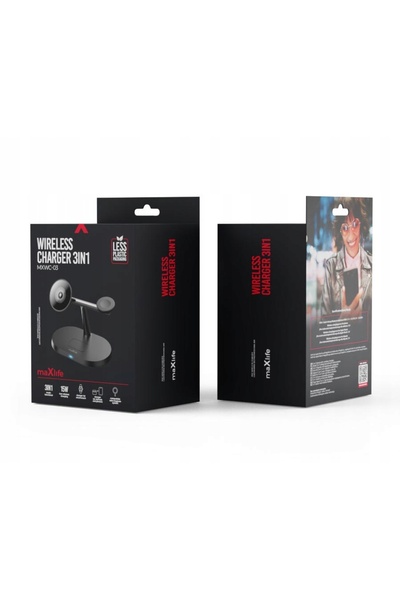 NO BRAND Încărcător wireless Maxlife 3-în-1 MXWC-03 15 W, negru