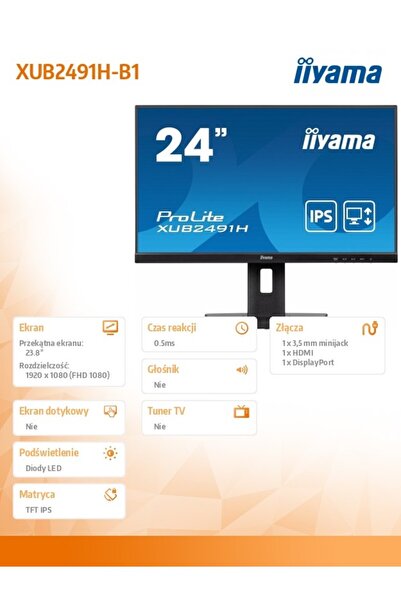 IIYAMA Monitor 24 inch XUB2491H-B1 IPS, HDMI, DP, HAS, Pivot