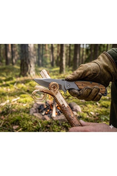 NO BRAND Cuțit pliant de vânătoare, mâner din lemn, oțel inoxidabil, EDC, solid