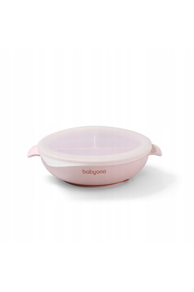 NO BRAND Babyono Farfurie din silicon cu ventuză și capac 1661/02 roz