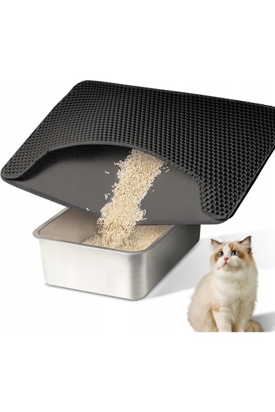NO BRAND Covoraș negru cu strat dublu pentru litiera pisicii 64 x 38 cm