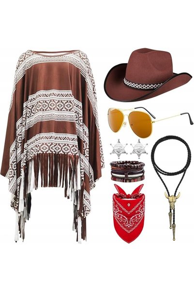 NO BRAND Set costum de cowboy din 8 piese - Pălărie, Ochelari, Accesorii pent...