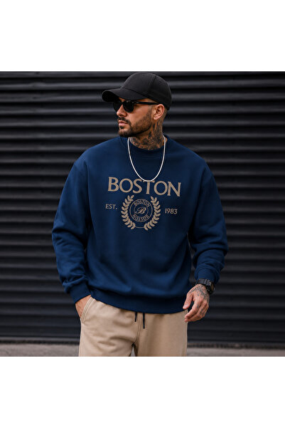 ZAVIXO Unisex φούτερ με στάμπα Boston, με λεπτομέρεια με ένθετο σχέδιο, με λα...