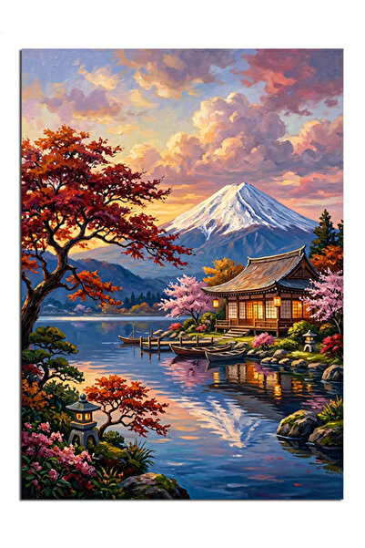 Artmeg Pânză decorativă Muntele Fuji și Lacul Sakura - Masă din lemn MDF