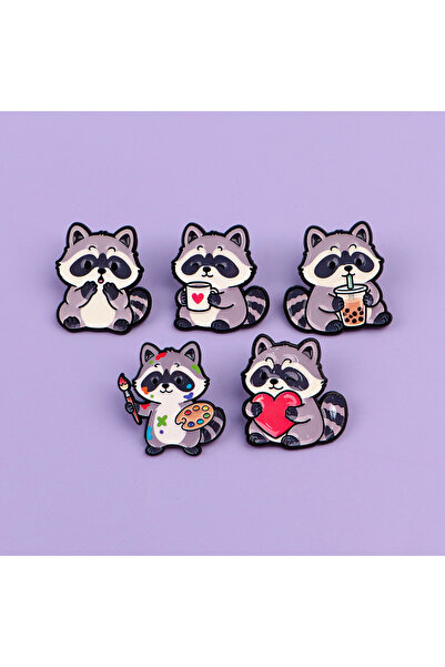 Choice 5pcs 5pcs Cute Enamel Pin Cartoon Raccoon Brooch For Coat Animal Brooc...