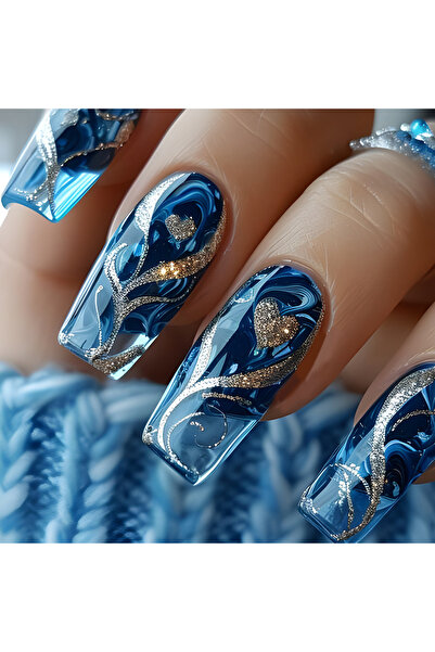 Choice5 2217 24pcs/set Medium long fake nails yellow dragon flowers feather d...