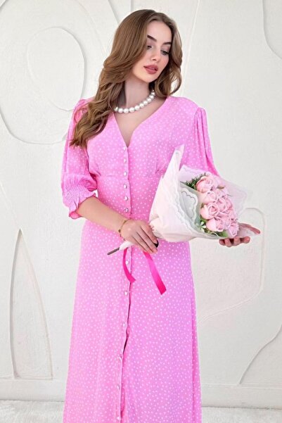 Generic Brand Pink Dress with Gipeli on the Back and Sleeves