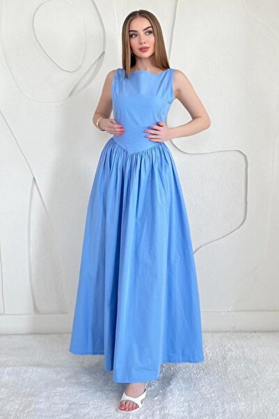 Generic Brand Blue Waist Gathered Long Dress