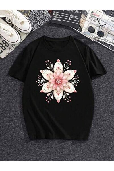 23ERVA Plus Size Women's Printed Mandala Round Neck T-Shirt, Short Sleeve Bre...